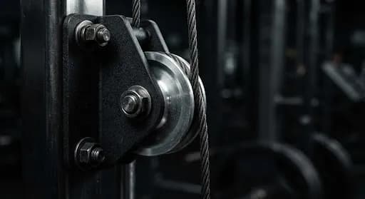 Close up of cable pulley on strength machine