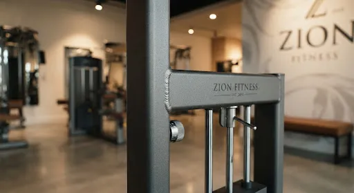 Close up of Zion Fitness branded equipment in a showroom